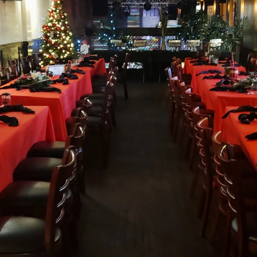The Upper Room laid out for a holiday party